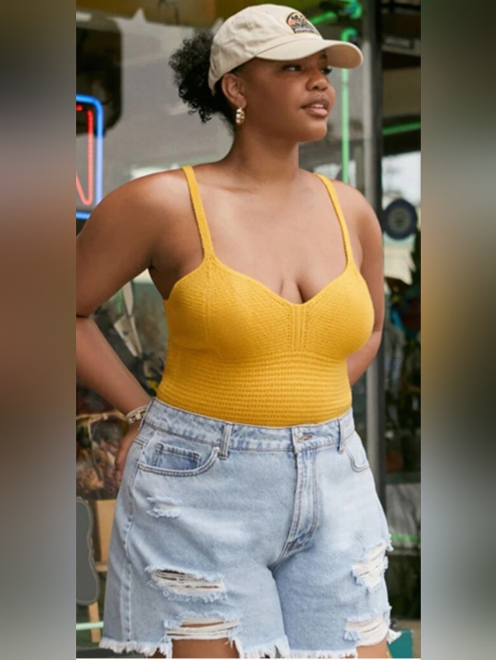 Forever 21+  Sweater-Knit Cropped Cami Size XL Yellow Gold